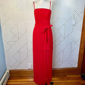 NWT Adolfo Dominguez Maxi Dress Gown Wrap Skirt Square Neck Red Size 38 US 6